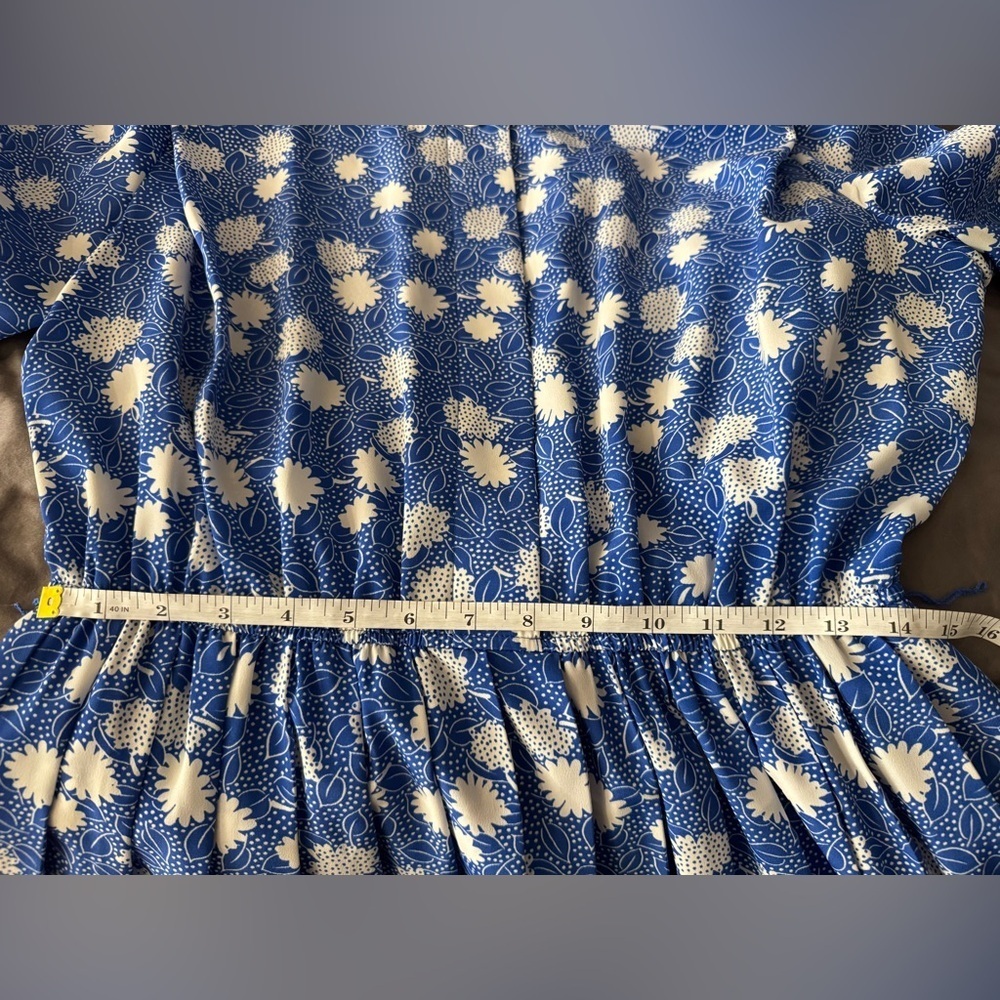 Vintage Leslie Fay Blue and White Buttoned Sundress w Elastic Waist Size 10 - Picture 5 of 5